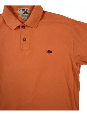 Perlis Crawfish Embroidered Pique Cotton Polo Shirt Orange Size S